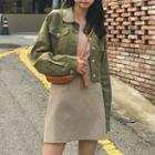 Contrast Stitch Cropped Buttoned Jacket / A-line Skirt