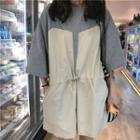 3/4-sleeve Color Block Playsuit