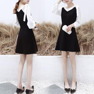 Two-tone Long-sleeve A-line Mini Dress
