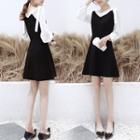 Two-tone Long-sleeve A-line Mini Dress
