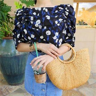 Tulip Printed Shirred-sleeve Top