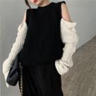 Cold-shoulder Two-tone Sweater Black & White - One Size