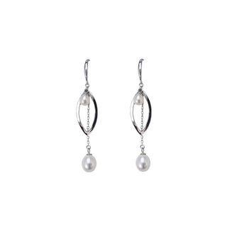 Sterling Silver Simple Fashion Geometric Freshwater Pearl Tassel Earrings Silver - One Size