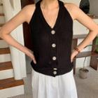 Buttoned Knitted Halter Top