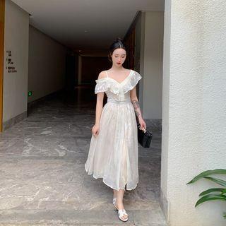 Asymmetrical Cold-shoulder Midi A-line Dress