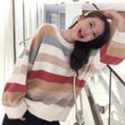 Striped Sweater Almond & Coffee & Red - One Size