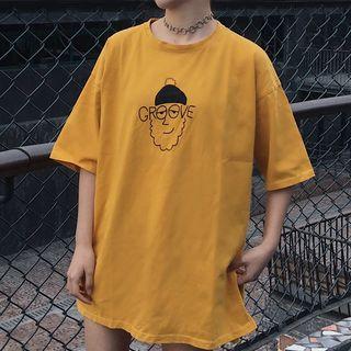 Elbow-sleeve Oversize Cartoon T-shirt