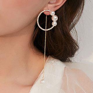 Faux Pearl Rhinestone Hoop Dangle Earring 1 Pair - As Shown In Figure - One Size