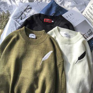 Leaf-embroidered Knit Sweater