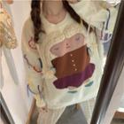 Long-sleeve Printed Knit Sweater White - One Size