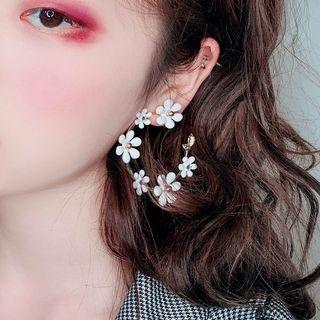 Alloy Flower Hoop Earring 1 Pair - As Shown In Figure - One Size
