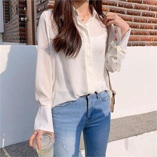 Bell-sleeve Hidden-button Blouse
