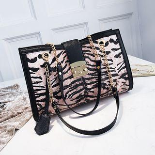 Chain Detail Leopard Print Shoulder Bag