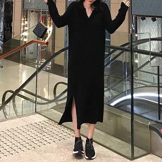 Collared Slit Sheath Knit Dress