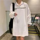 Long-sleeve Letter Embroidered Mini Collared Dress