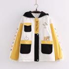 Color Block Dog Print Fleece Lined Jacket