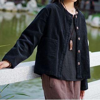 Corduroy Button-up Jacket Black - One Size