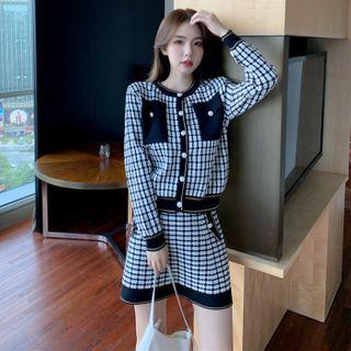 Set: Plaid Cardigan + Mini A-line Skirt