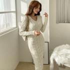 Midi Sheath Sweater Dress White - One Size