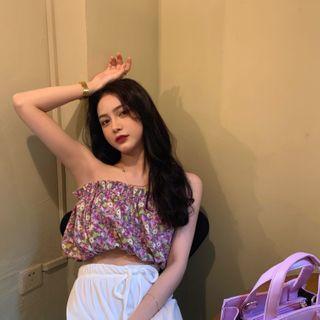 Short-sleeve T-shirt / Floral Print Tube Top