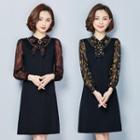 Long-sleeve Mock Two-piece Printed A-line Dress
