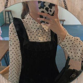 Mock Two Piece Dotted Ruffle Overall Dress
