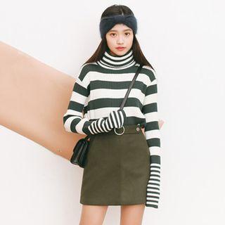 Mock-turtleneck Striped Knitted Sweater