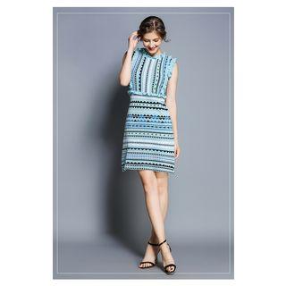 Frill Trim Patterned Sleeveless Knit Dress