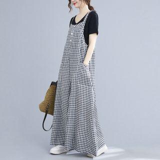 Gingham Check Wide Leg Jumper Pants