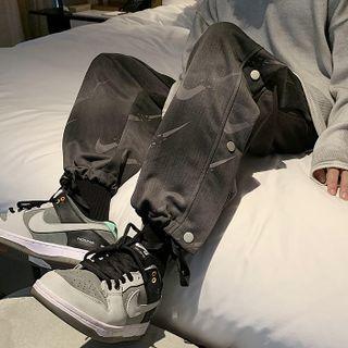 High-waist Printed Side Breasted Wide-leg Pants