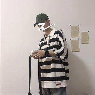 Mock Two-piece Striped Polo Shirt