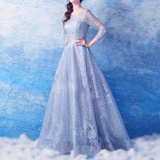 Sequined Long Sleeve Evening Gown
