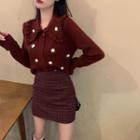 Floral Cardigan / Plaid Mini Skirt