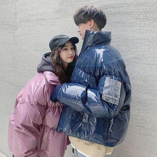Couple Matching Patent Padded Zip Jacket
