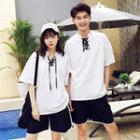 Couple Matching Lace-up Short-sleeve T-shirt / Piped Shorts