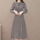 Long-sleeve / Short-sleeve Floral Print A-line Dress