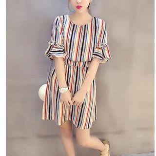 Pinstriped Bell-sleeve Dress