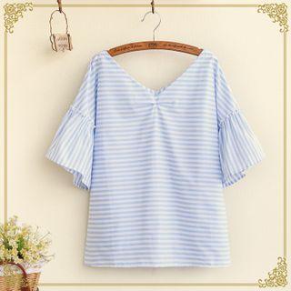 Stripe V-neck Short-sleeve Top