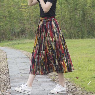 Elastic-waist Color-block Skirt As Shown In Figure - One Size