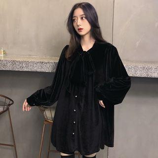 Tie-neck Puff-sleeve Shirt Dress