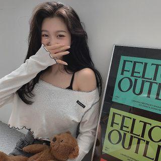 Long-sleeve Knit Crop Top / Camisole Top