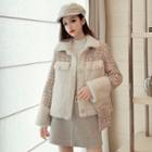 Genuine Shearling Tweed Panel Buttoned Jacket Off-white - One Size