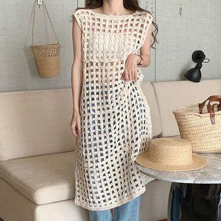 Sleeveless Pointelle Knit Dress White - One Size