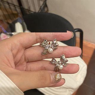 Bow Alloy Faux Pearl Earring 1 Pair - Silver - One Size