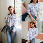 Tie-front Striped Blouse White - One Size