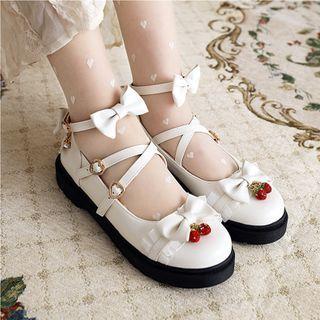 Ankle Strap Bow Faux Leather Shoes