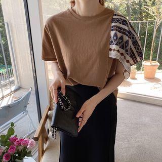 Scarf Attached Cotton T-shirt