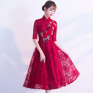 Lace Short-sleeve A-line Wedding Dress
