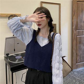 Crinkled Blouse / Knit Vest