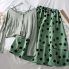 Set: Camisole Top + Light Cardigan + Dotted A-line Skirt